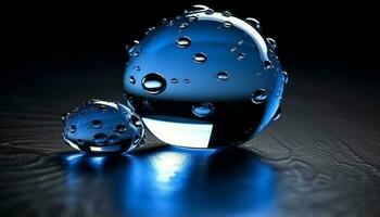 transparent blå sfär speglar abstrakt natur av vatten släppa genererad förbi ai foto