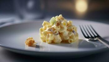 friska vegetarian pasta måltid med färsk organisk Ingredienser och parmesan ost genererad förbi ai foto