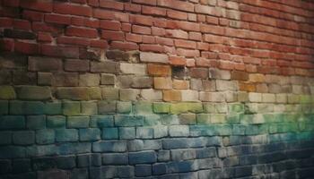 riden tegel vägg med grov, texturerad effekt och mång färgad bakgrund genererad förbi ai foto