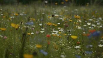 vibrerande vild blomma äng ställer ut skönhet i natur färgrik tillväxt genererad förbi ai foto