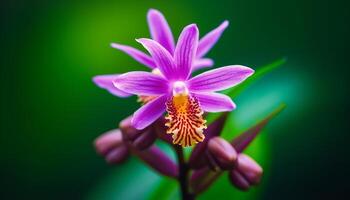 orkide blomma, vibrerande kronblad, delikat ståndare, natur utsmyckad elegans genererad förbi ai foto