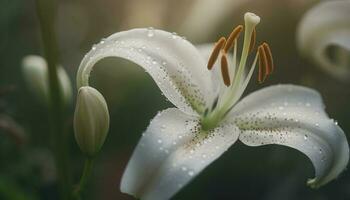 färsk gul daisy i våt äng, elegans i bräcklighet genererad förbi ai foto