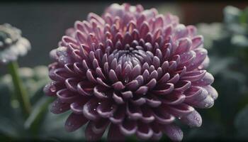 utsmyckad lila dahlia blomma, fokus på förgrund, skönhet i natur genererad förbi ai foto