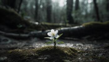 färsk gul tulpan blomma på träd gren i lugn äng genererad förbi ai foto