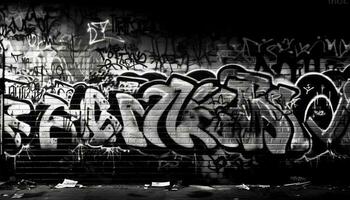 graffiti konst på smutsig vägg skildrar vandalism i stad liv genererad förbi ai foto