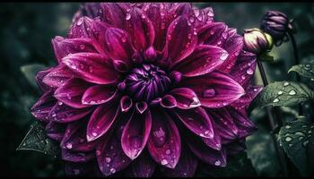 friskhet och skönhet i natur en våt lila blomma huvud genererad förbi ai foto