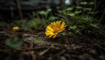 vibrerande gul daisy blomma i grön äng, natur skönhet visat upp genererad förbi ai foto