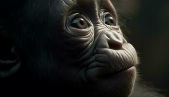 söt primat stirrande med ledsen ögon i tropisk regnskog genererad förbi ai foto