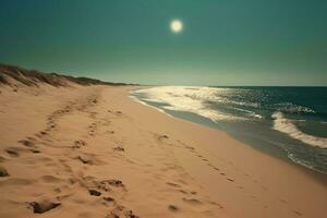 blå himmel och sandig strand. ai generativ foto