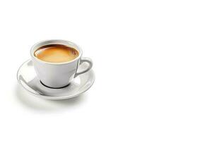 en kopp av kaffe eller espresso på en vit bakgrund med kopia Plats. generera ai foto