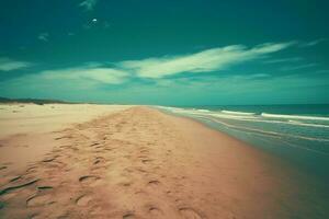 blå himmel och sandig strand. ai generativ foto
