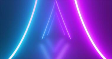 abstrakt triangel tunnel neon blå och lila energi lysande från rader bakgrund foto