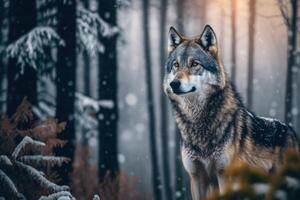 stänga vild Varg i natur livsmiljö. generativ ai foto