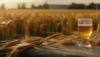 gyllene vete fält, natur bryggeri för öl genererad förbi ai foto