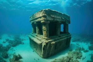 ai genererad de gammal under vattnet ruiner stod som en testamente till de historia av detta förtrollade värld. foto