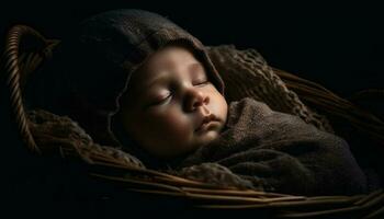 nyfödd bebis pojke och flicka sovande lugnt i mysigt filt genererad förbi ai foto