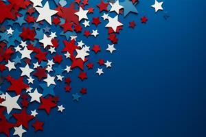 4:e av juli amerikan oberoende dag stjärnor dekorationer på blå bakgrund. generativ ai foto