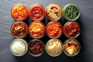 stock Foto av kimchi är en traditionell koreanska banchan bestående av saltade och jäst grönsaker mat fotografi generativ ai