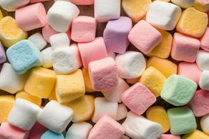stock Foto av color marshmallow på de kök platt lägga fotografi generativ ai