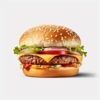 burger med en vit bakgrund, ai genererad foto