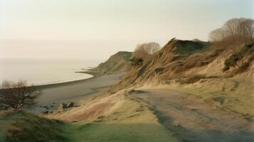 landskap av en fredlig kust. natur fotografi. ai genererad foto