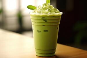 iced matcha grön te latte profesional reklam mat fotografi ai genererad foto