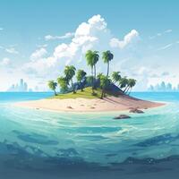 skön ö med blå hav vit sand illustration ai genererad foto
