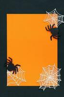 halloween Semester bakgrund med spindlar och Spindel webb. se från ovan. foto