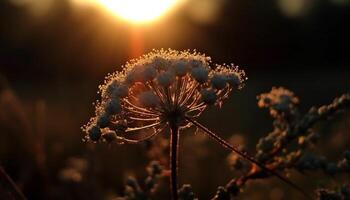 mjuk gul maskros blomma i daggig äng genererad förbi ai foto