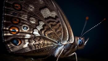 av fjäril i makro stänga upp genererad förbi ai foto