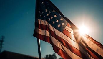 vinka amerikan flagga symboliserar patriotism och frihet genererad förbi ai foto