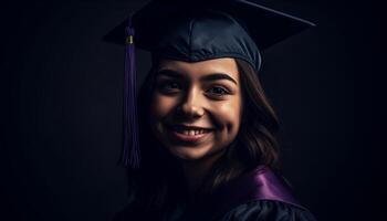 ung kvinna examinerade med stolthet och glädje genererad förbi ai foto