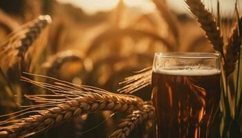 gyllene vete och korn brygga skummande öl genererad förbi ai foto