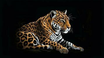 jaguar med en svart bakgrund illustration ai genererad foto
