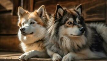 renrasig shetland sheepdog Sammanträde utomhus, ser söt och fluffig generativ ai foto