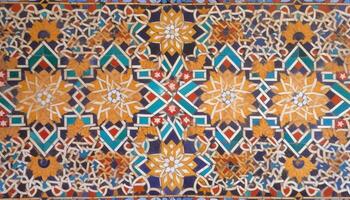 utsmyckad mosaik- bricka golv ställer ut inhemsk kulturer kreativitet och elegans genererad förbi ai foto