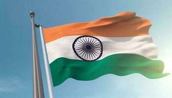 indisk flagga vinka med stolthet, symbol av frihet och patriotism genererad förbi ai foto