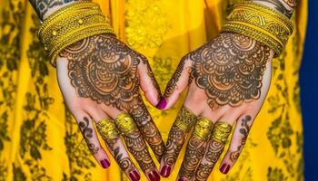 indisk brud utsmyckad sari och Smycken fira hindu bröllop elegans genererad förbi ai foto
