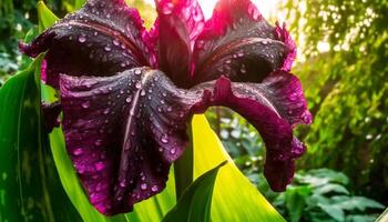 vibrerande gul regndroppe på färsk rosa daisy i organisk äng genererad förbi ai foto