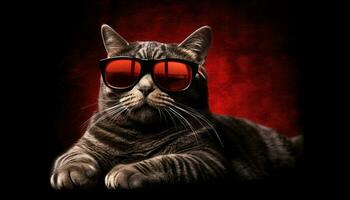 söt kattunge bär solglasögon stirrande på kamera med lekfull humör genererad förbi ai foto