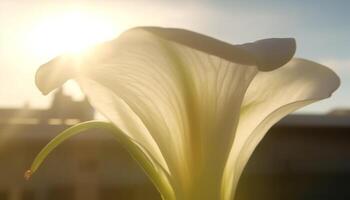 solbelyst gul blomma huvud ställer ut natur elegans och bräcklighet genererad förbi ai foto