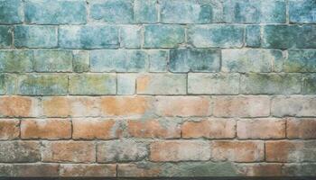 riden tegel vägg med rostig blå bricka, ett antik bakgrund genererad förbi ai foto