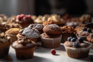 stock Foto av massa av blanda muffin redaktionell mat fotografi generativ ai