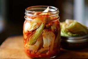 stock Foto av kimchi är en traditionell koreanska banchan bestående av saltade och jäst grönsaker mat fotografi generativ ai