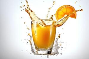 stock Foto av glas av orange juice med orange juice stänk redaktionell mat fotografi generativ ai