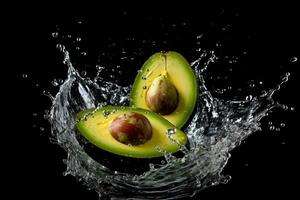 stock Foto av vatten stänk med avokado skiva isolerat mat fotografi generativ ai