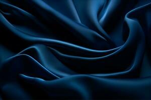 slät elegant mörk blå silke eller satin lyx trasa textur kan använda sig av som abstrakt bakgrund. lyxig bakgrund design. ai genererad foto
