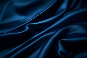 slät elegant mörk blå silke eller satin lyx trasa textur kan använda sig av som abstrakt bakgrund. lyxig bakgrund design. ai genererad foto