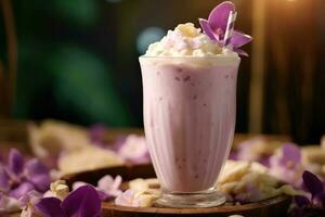 iced taro milkshake profesional reklam mat fotografi ai genererad foto
