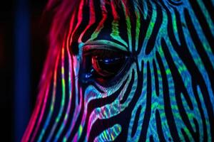 zebra öga i neon ljus generativ ai foto